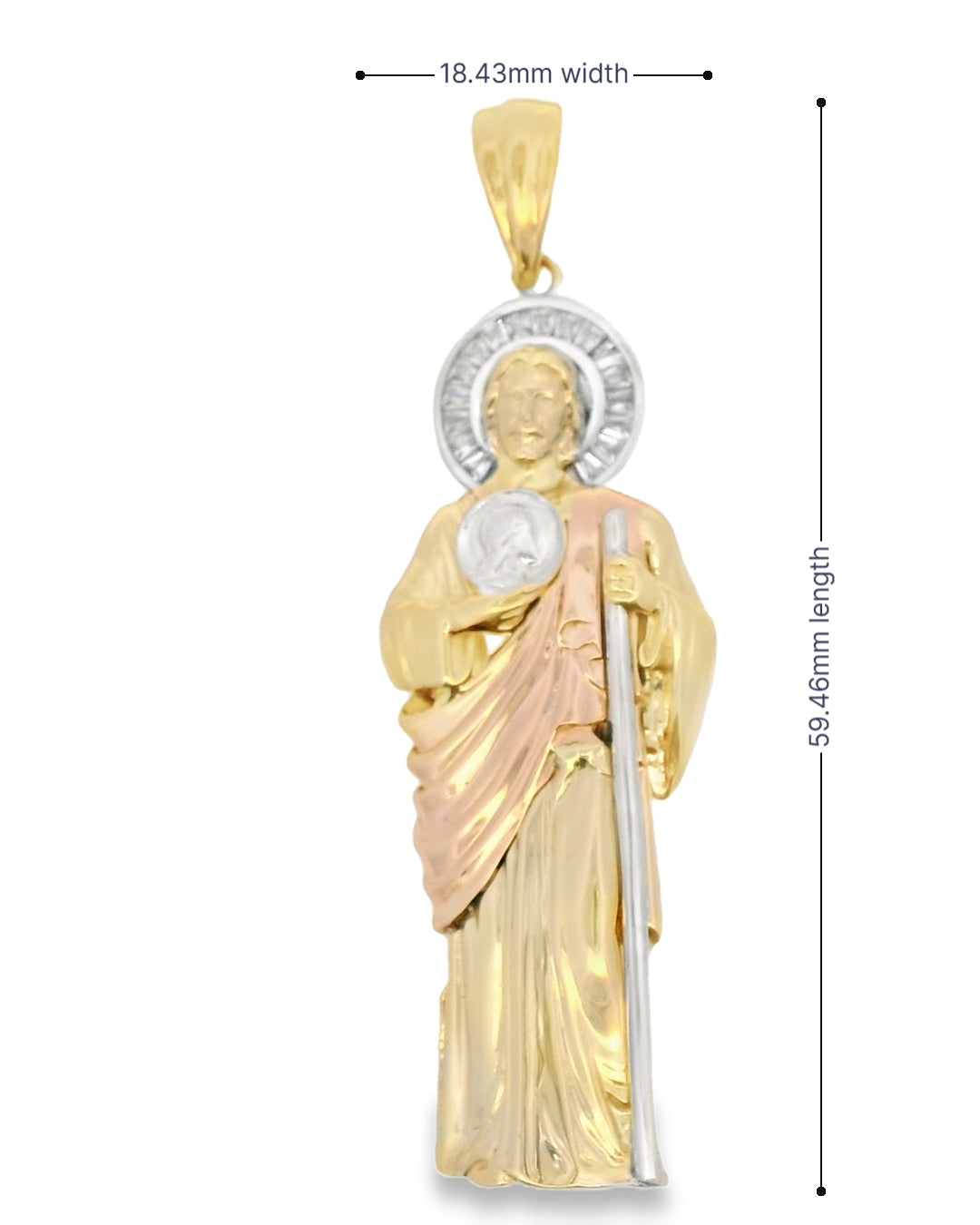 14K TRI COLOR GOLD ST. JUDE CHARM CZ 59.46MM LENGTH