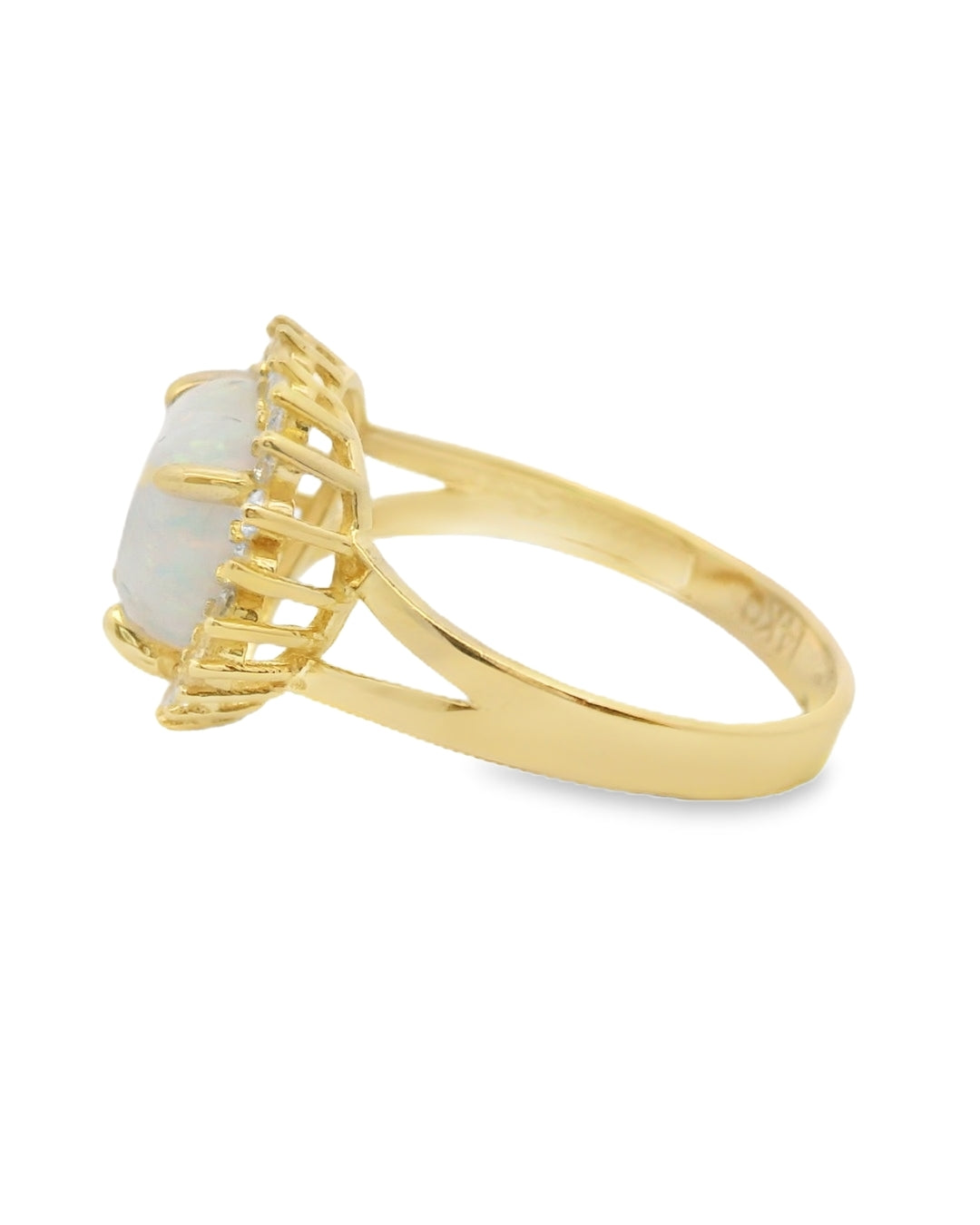 14K YELLOW GOLD HEART OPAL CZ RING SIZE 7 1/2