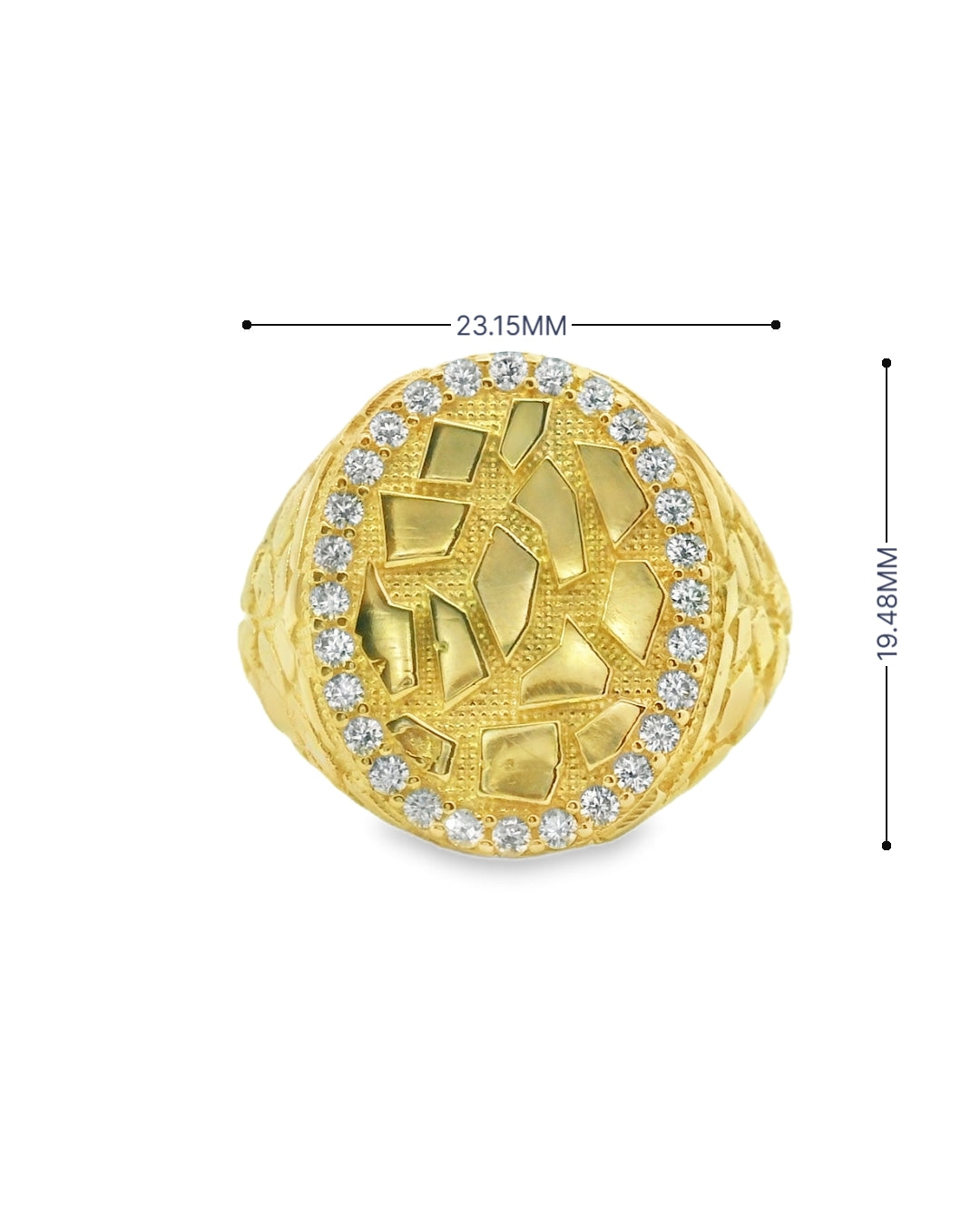 14K YELLOW GOLD SOLID OVAL NUGGET RING SIZE 9 3/4 CZ 5.8G
