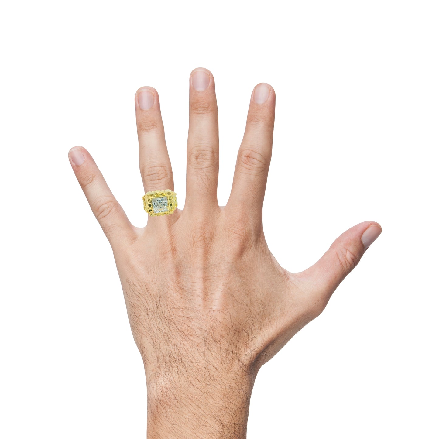 14K YELLOW GOLD SOLID SQUARE RING SIZE 9 WHITE CZ 7.8G