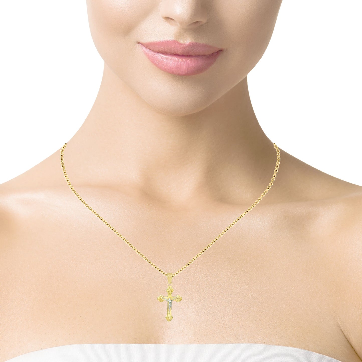 14K TWO TONE GOLD JESUS CHRIST CROSS 14.55MM WIDTH 28.13MM LENGTH 1.2G