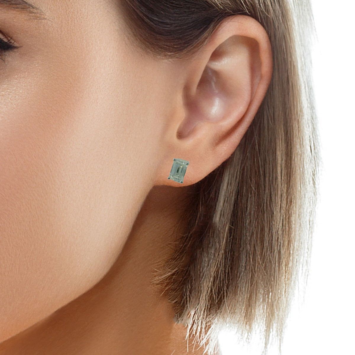 14K WHITE GOLD EMERALD LAB DIAMOND 2.00CTW EARRINGS 1.4G UNISEX