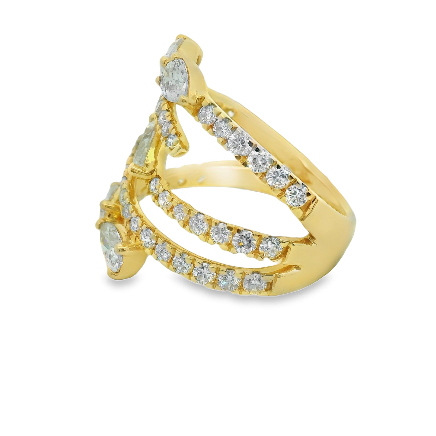 14K YELLOW GOLD ROUND/PEAR DIAMOND LAB GROWN 2.50CTW SIZE 7 6.3G