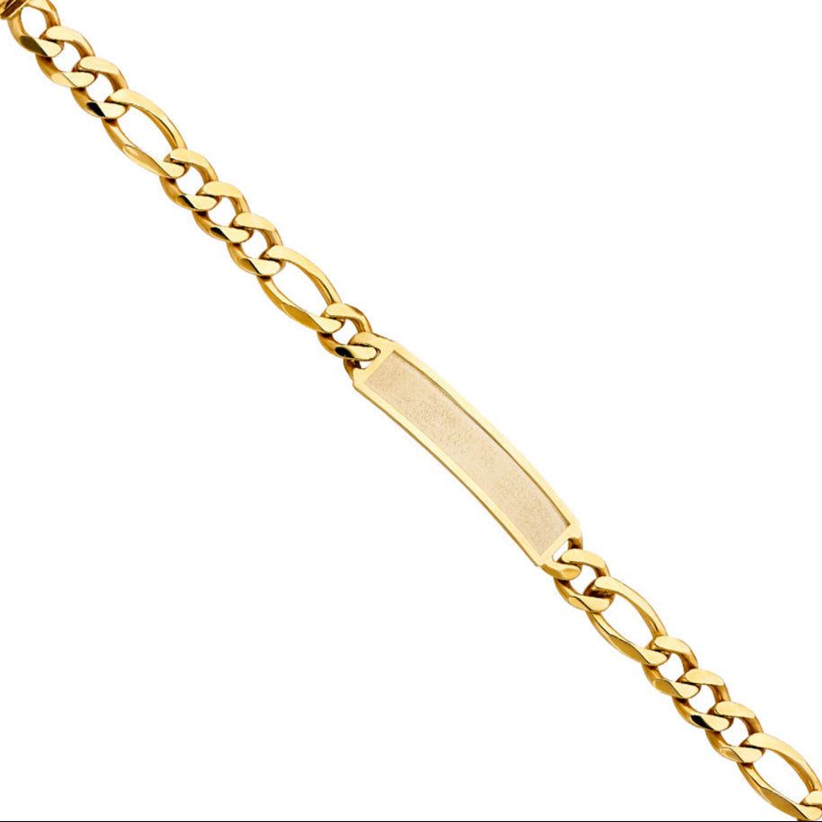 14K YELLOW GOLD SOLID I D FIGARO BRACELET 9" LENGTH