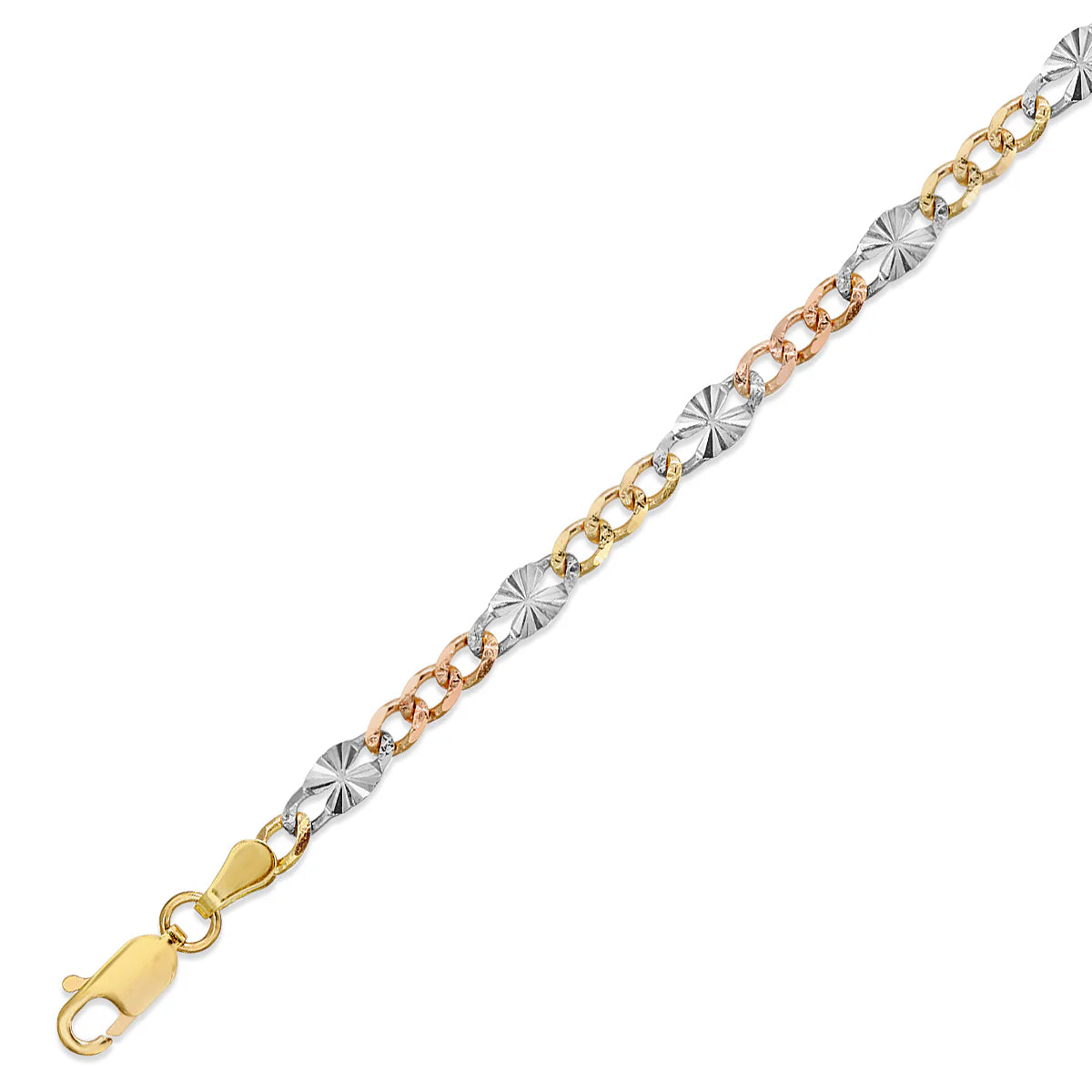 14K TRI COLOR SOLID STAR CUBAN CHAIN 2.65MM 20" LENGTH
