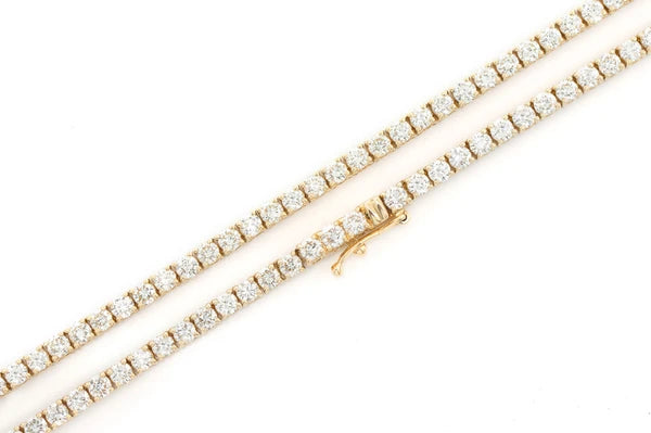 14K YELLOW GOLD TENNIS NECKLACE ROUND DIAMOND LAB GROWN 18" 12.45CTW