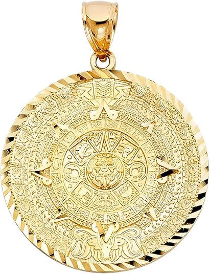 14K YELLOW GOLD AZTEC CALENDAR CHARM 49.33MM LENGTH FROM BALE 38.71MM WIDTH