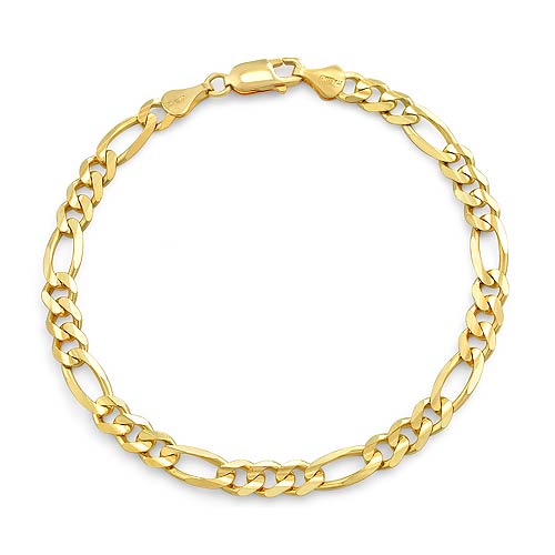 14K YELLOW GOLD SOLID FIGARO BRACELET 6.40MM WIDTH 8" LENGTH