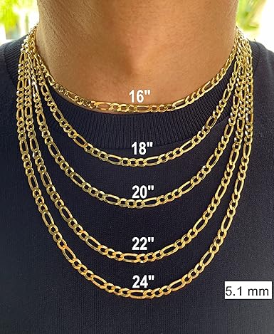 14K YELLOW GOLD SOLID WITH PAVE FIGARO CHAIN 4.34MM 24"