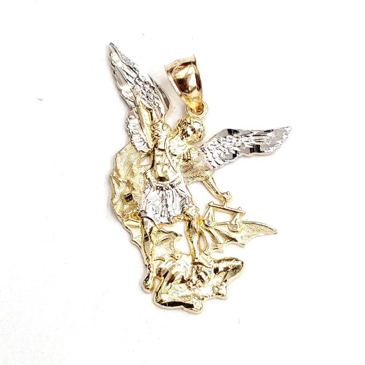 14K TWO TONE ST. MICHAEL CHARM 23.10MM LENGTH FROM BALE 17.51MM WIDTH