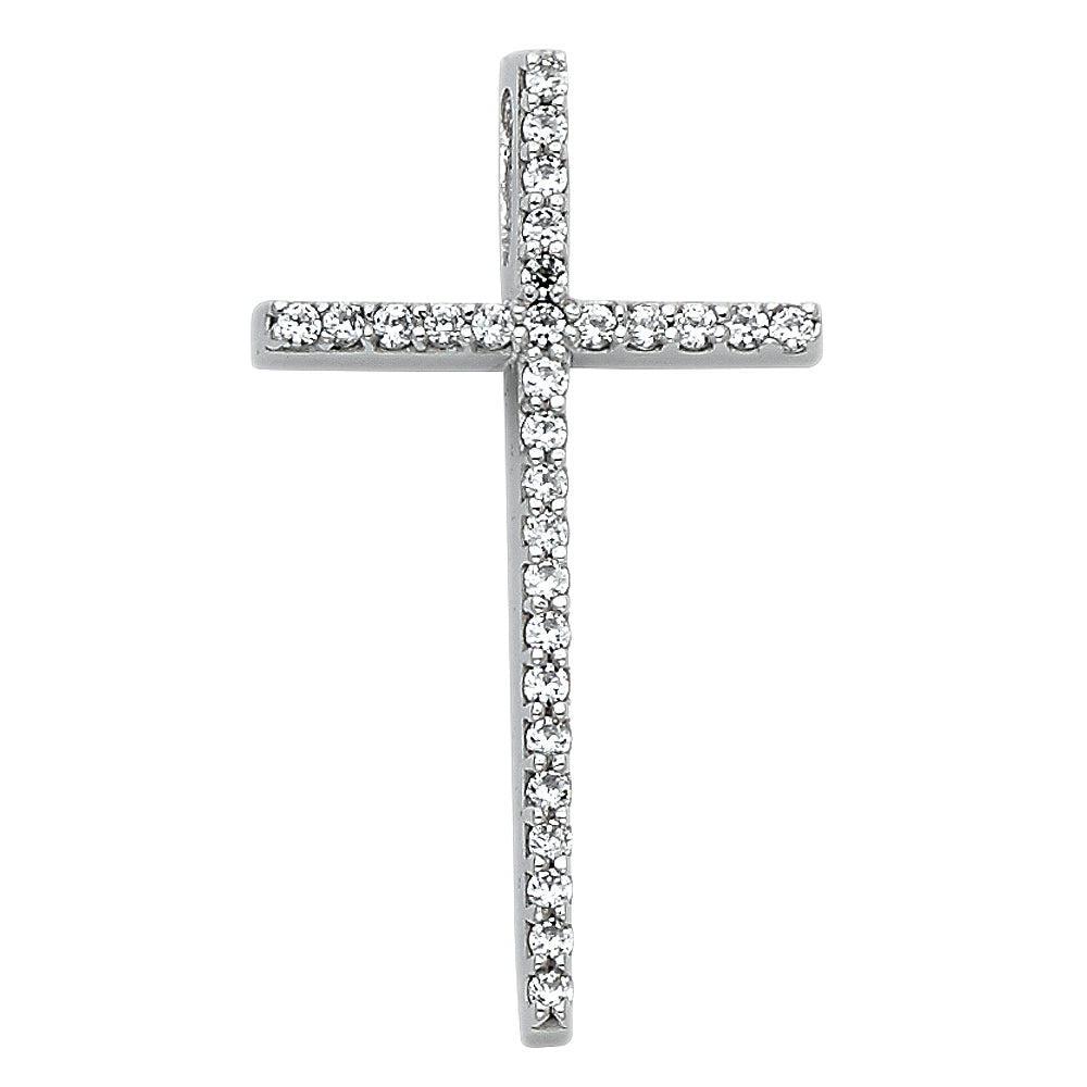 14K WHITE GOLD CZ CROSS PENDANT