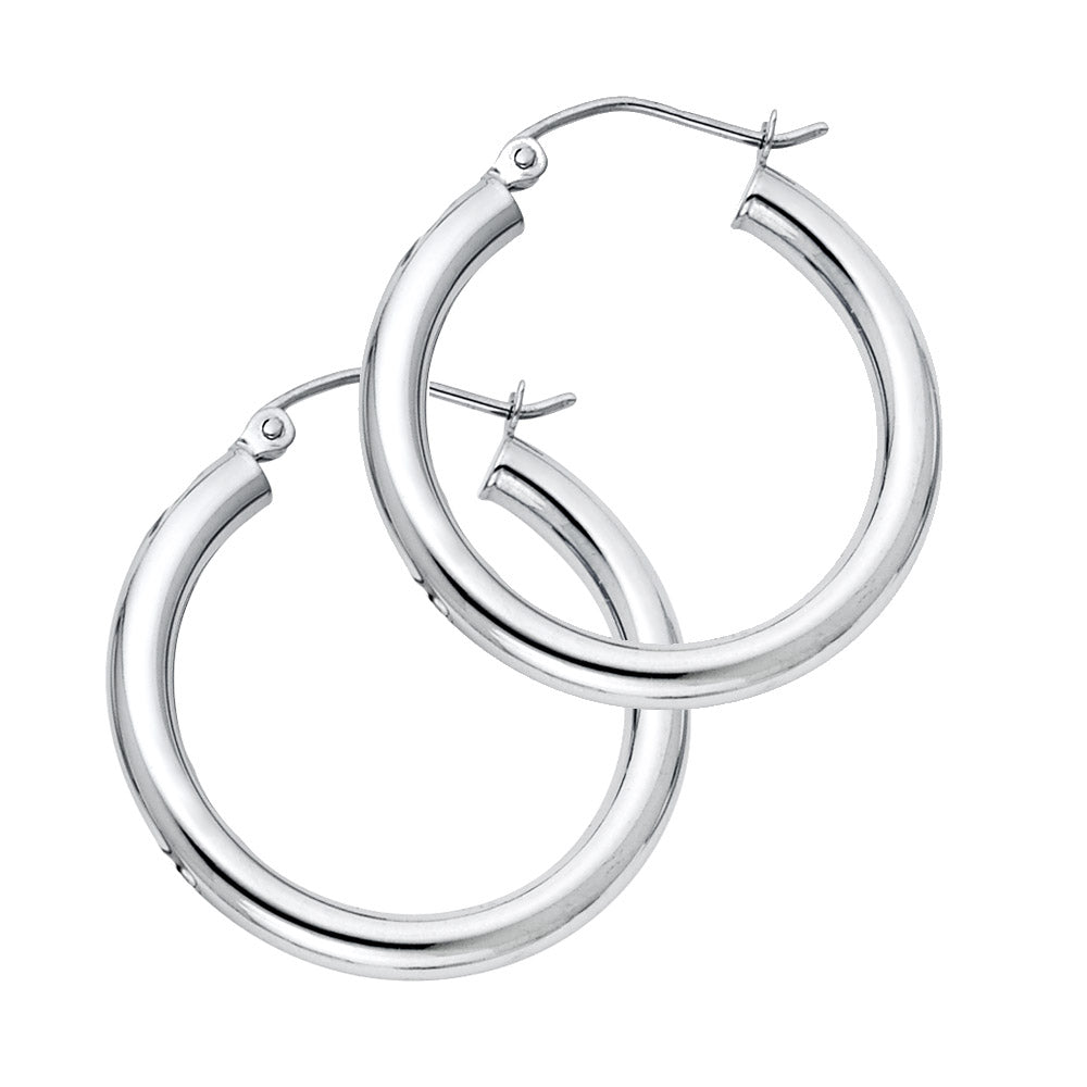 14K WHITE GOLD HOLLOW HOOPS 3.68MM WIDTH 30.64MM LENGTH