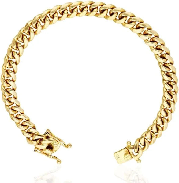 14K YELLOW GOLD SOLID MIAMI CUBAN BRACELET 9.27MM WIDTH 8 1/4" LENGTH