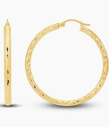 14K YELLOW GOLD DIAMOND CUT HOOPS 1.97MM WIDTH 52.71MM LENGTH