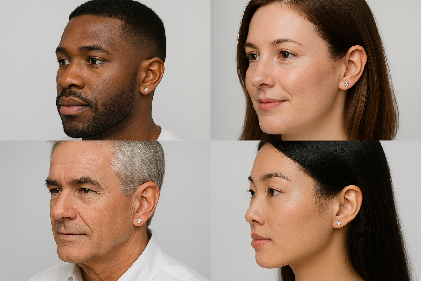 men & women wearing white gold diamond 0.70ctw 4 prong stud earrings