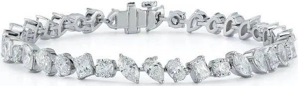 14K WHITE GOLD LAB GROWN TENNIS BRACELET MULTI SHAPE 7" 5.79 CTW