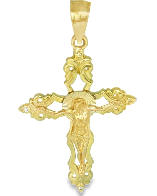 14K TRI COLOR GOLD JESUS CHRIST CROSS CZ FAMILY