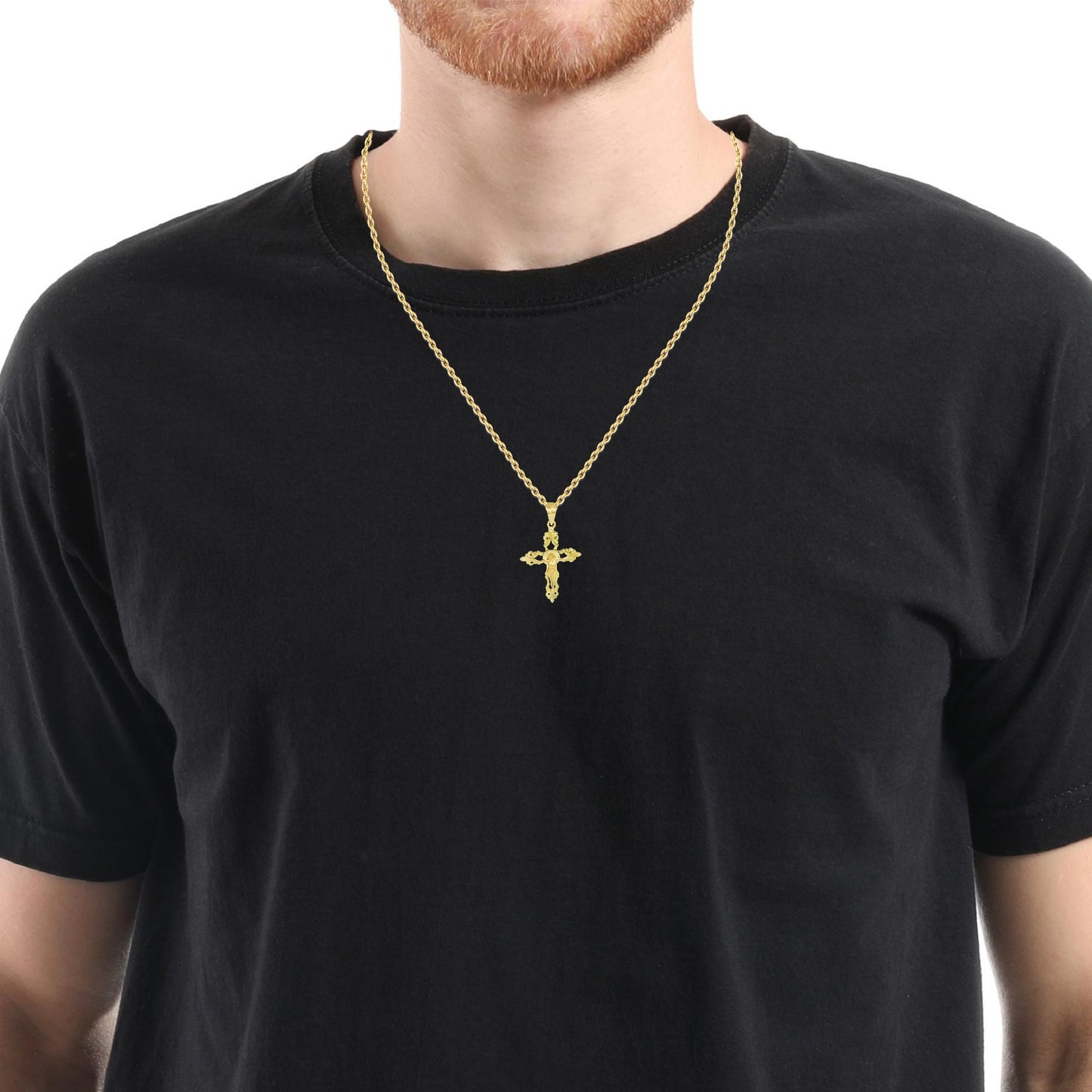14K TRI COLOR GOLD JESUS CHRIST CROSS CZ FAMILY
