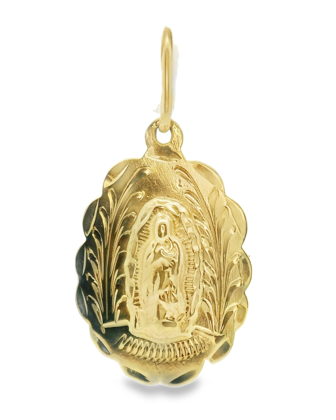 14K YELLOW GOLD DOUBLE SIDED JESUS/VIRGEN MARY CHARM FAMILY