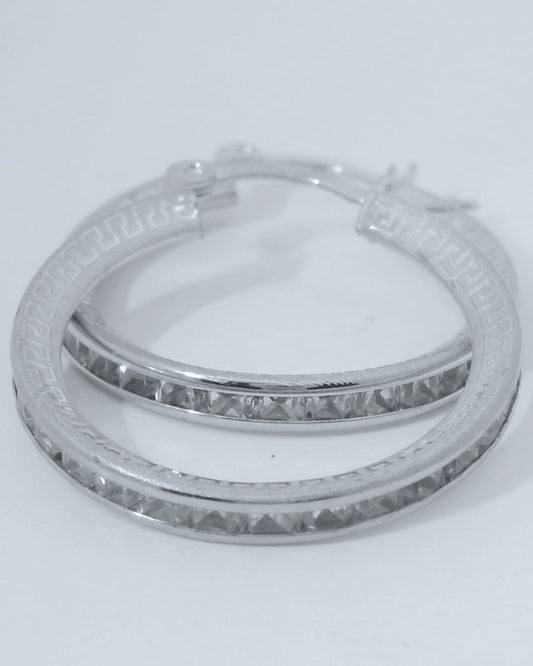 14K WHITE GOLD ELEGANT CZ HOOP EARRINGS