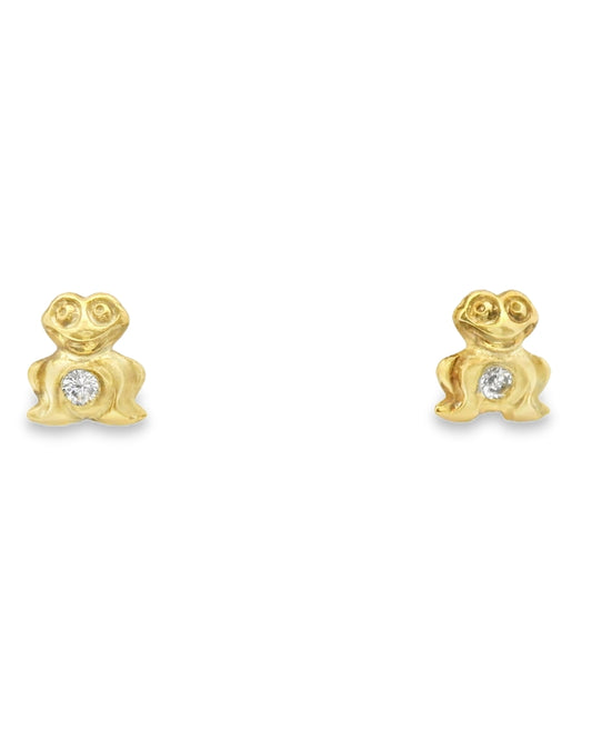 14K YELLOW GOLD FROG CZ STUD EARRINGS
