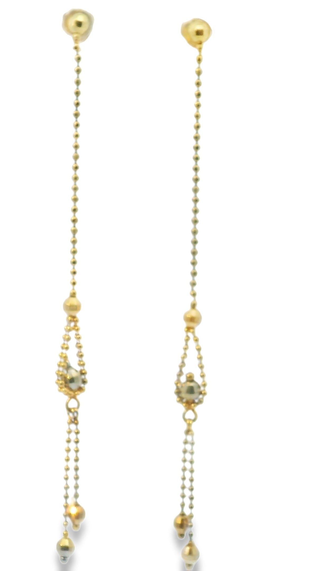 14K TRI COLOR GOLD BEAD DANGLING EARRINGS WOMEN