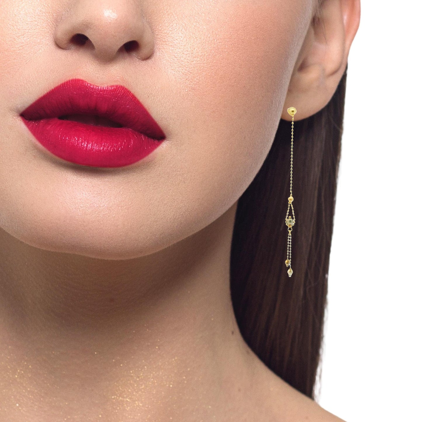 14K TRI COLOR GOLD BEAD DANGLING EARRINGS WOMEN