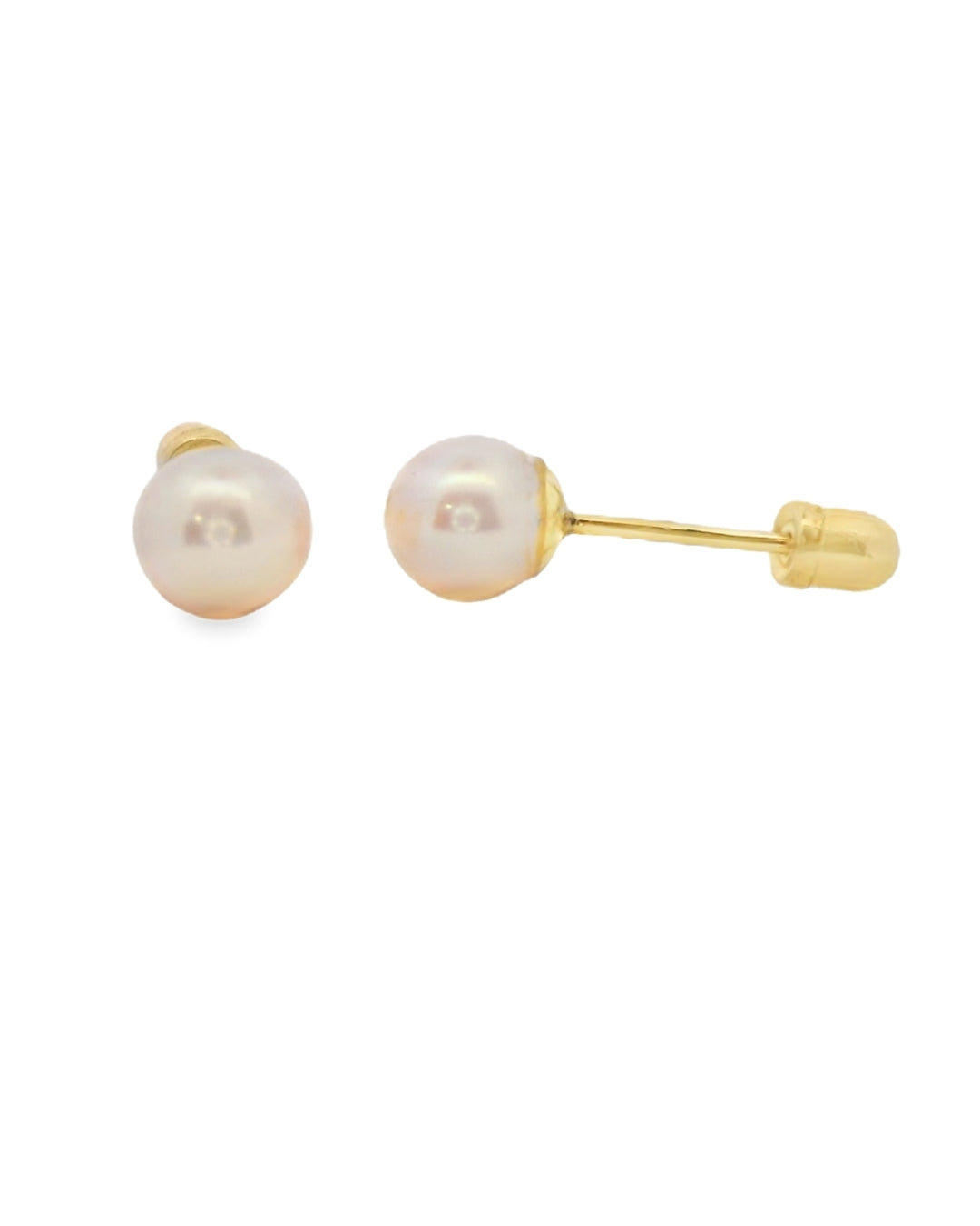 14K YELLOW GOLD ELEGANT FRESH WATER PEARL 4.9MM STUD EARRINGS
