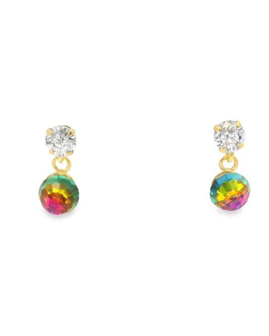 14K YELLOW GOLD MULTI COLOR CZ STUD EARRINGS