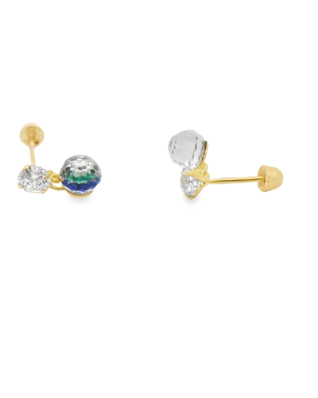 14K YELLOW GOLD MULTI COLOR CZ STUD EARRINGS