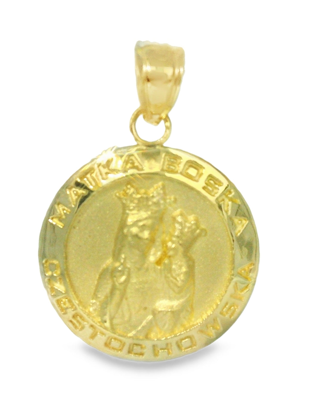 14K YELLOW GOLD VIRGEN MARY WITH JESUS CHILD ROUND CHARM FAMILY
