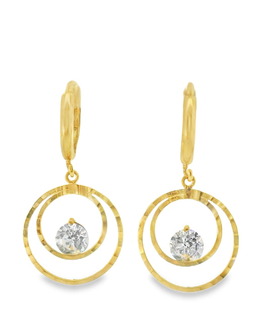 14K YELLOW GOLD DOUBLE CIRCLE HOOPS CZ