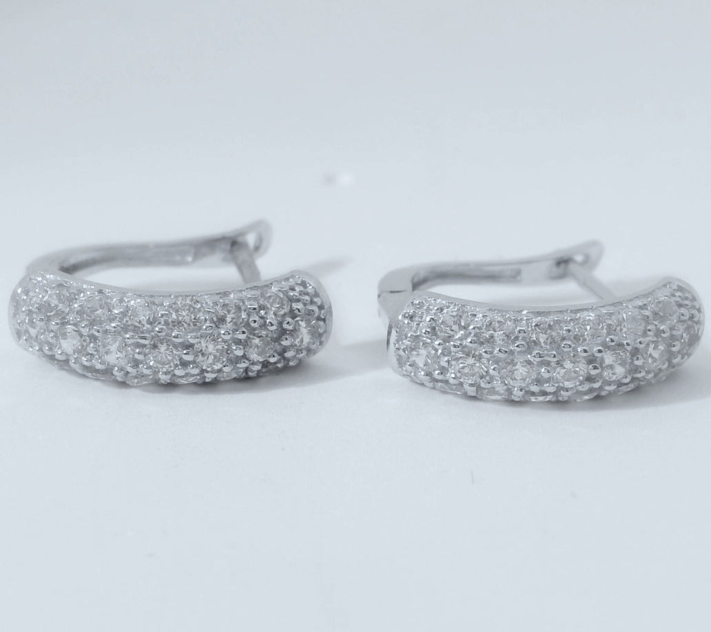 14K WHITE GOLD FANCY HUGGIES CZ EARRINGS