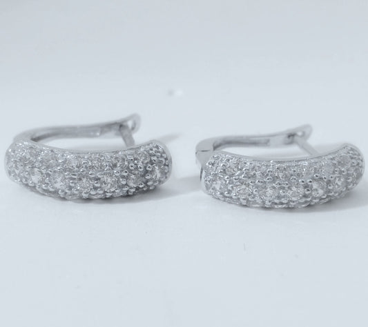 14K WHITE GOLD FANCY HUGGIES CZ EARRINGS