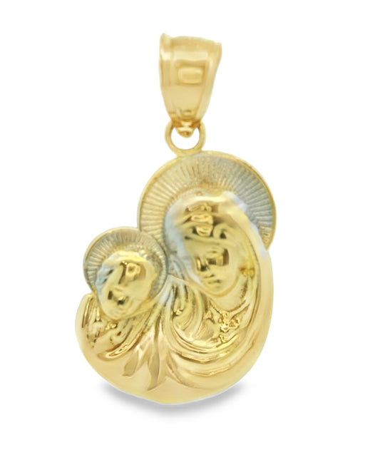 14K TWO TONE GOLD VIRGEN MARY WITH JESUS CHILD CHARM FAMILY