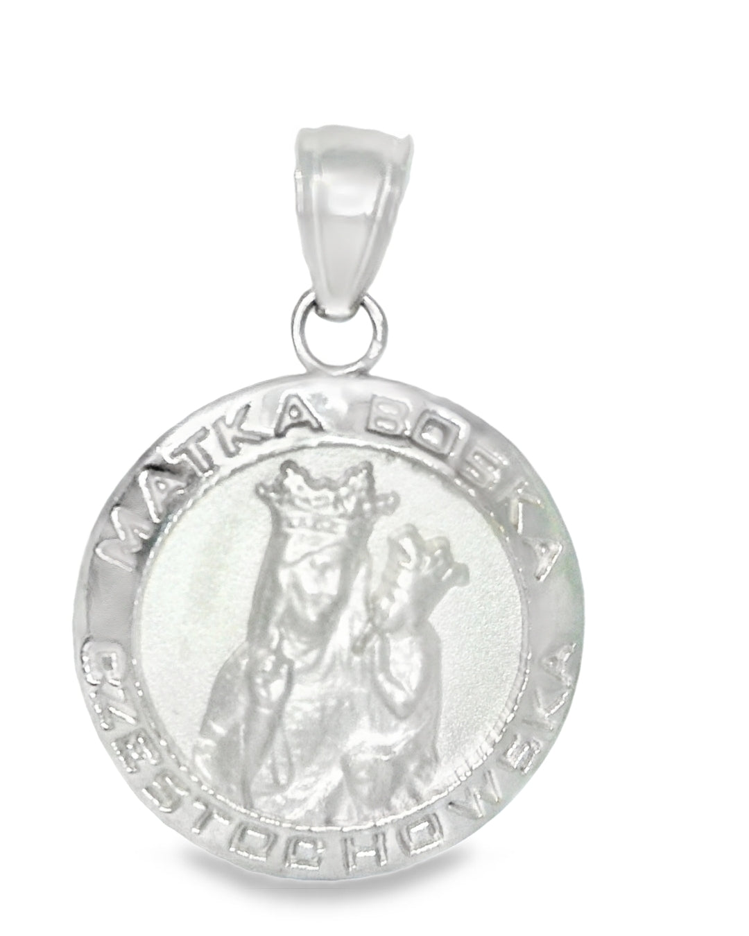 14K WHITE GOLD VIRGEN MARY WITH JESUS CHILD ROUND CHARM FAMILY