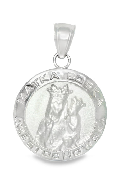 14K WHITE GOLD VIRGEN MARY WITH JESUS CHILD ROUND CHARM FAMILY