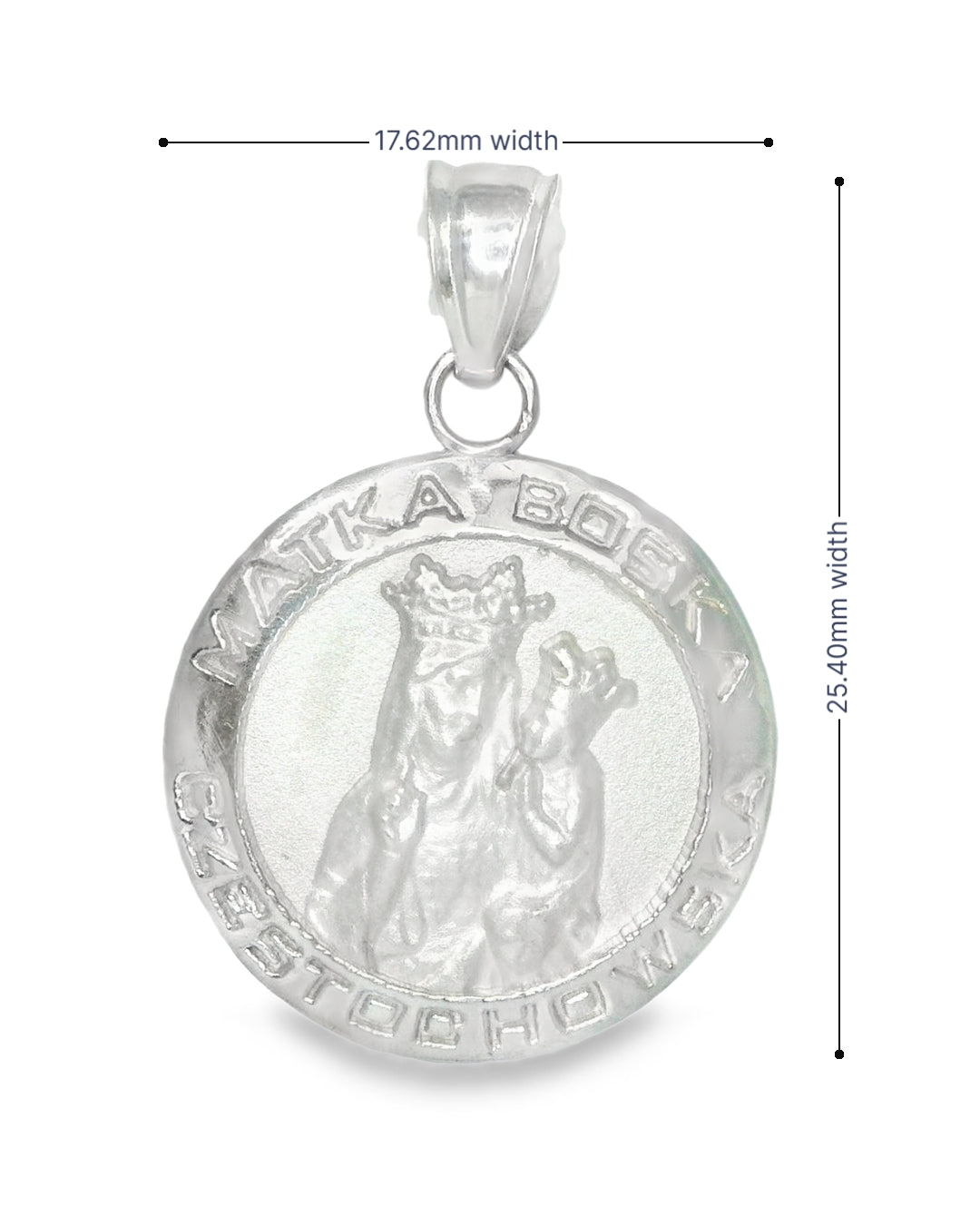 14K WHITE GOLD VIRGEN MARY WITH JESUS CHILD ROUND CHARM FAMILY