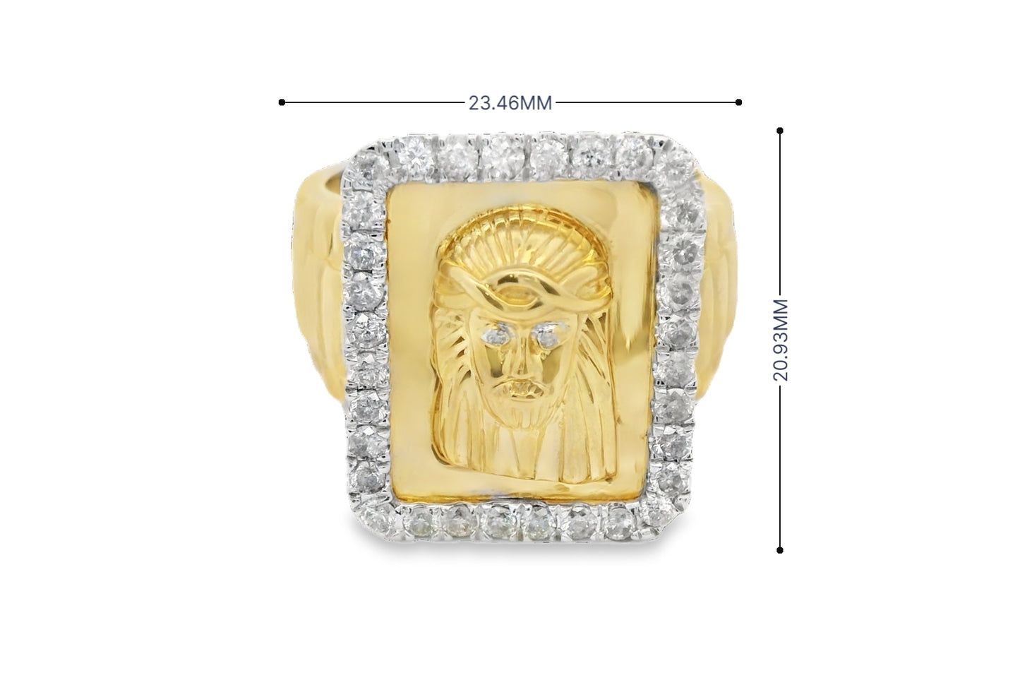 10K YELLOW GOLD 0.85CTW DIAMOND JESUS RING SIZE 10 23.46MM WIDTH 20.93MM LENGTH