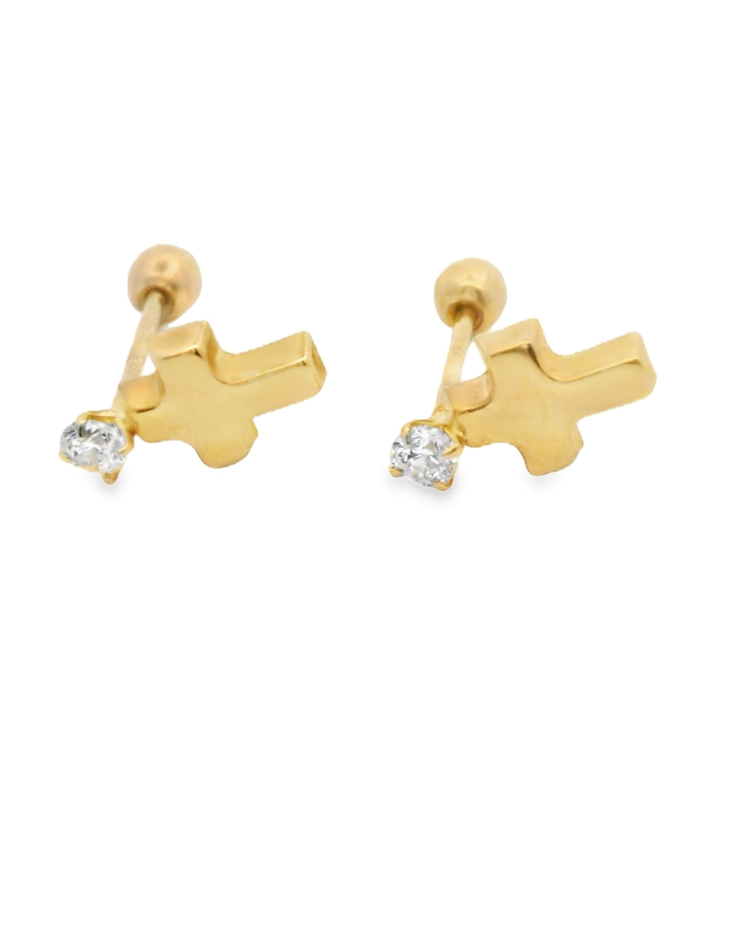 14K YELLOW GOLD CROSS CZ STUD EARRINGS