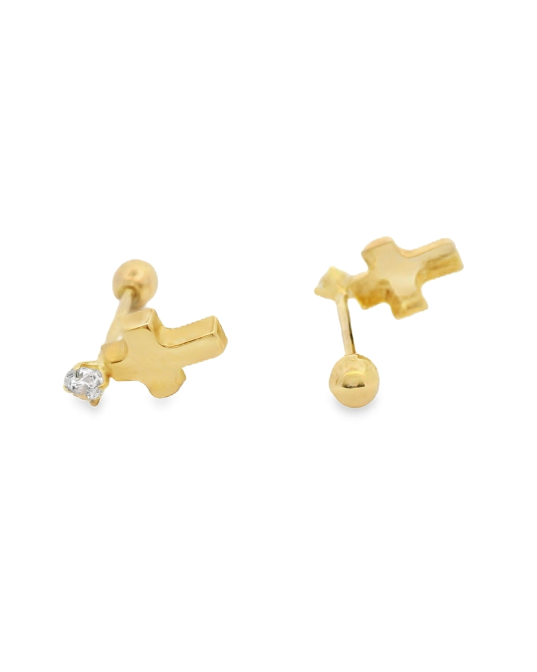 14K YELLOW GOLD CROSS CZ STUD EARRINGS