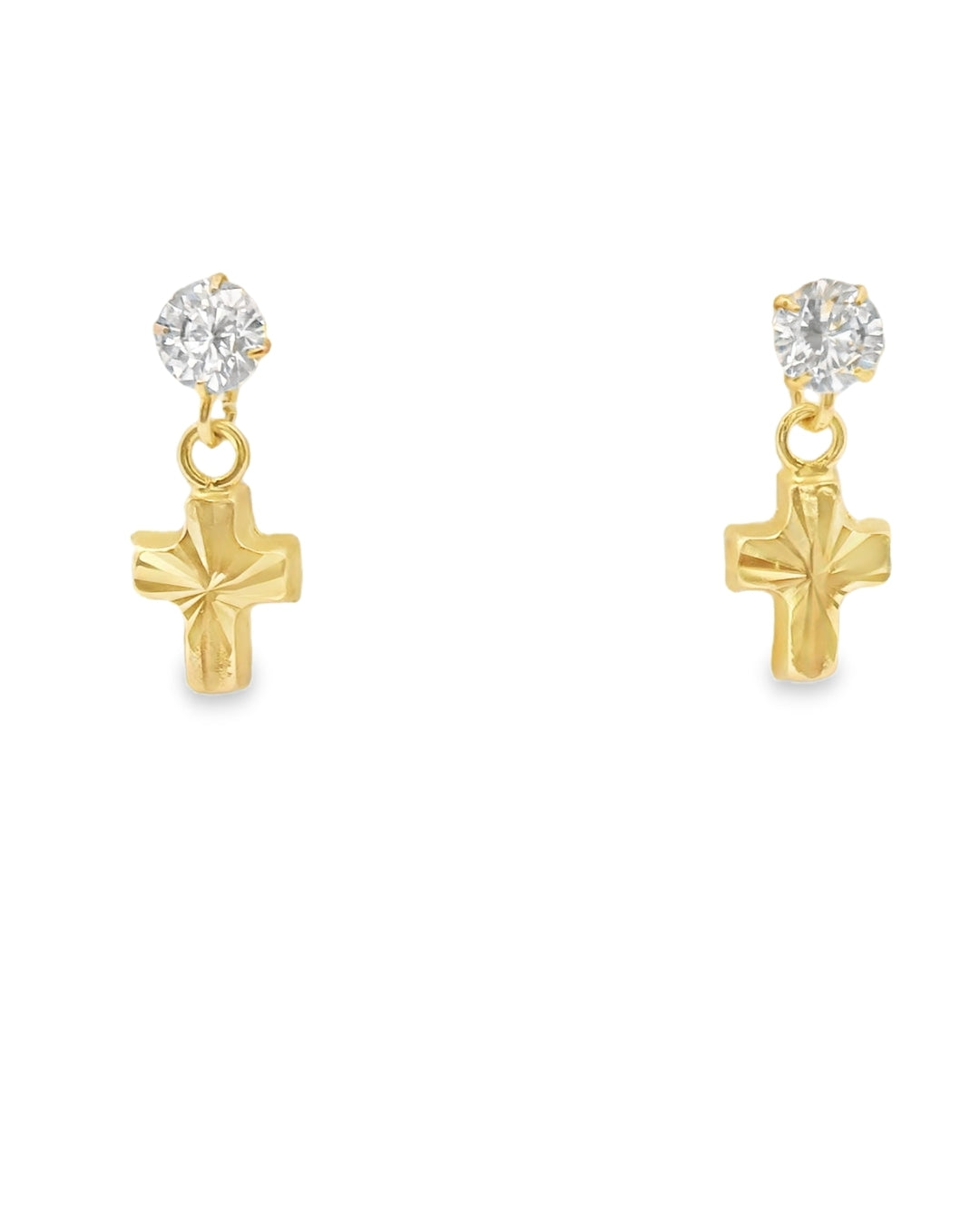 14K YELLOW GOLD CROSS CZ STUD EARRINGS