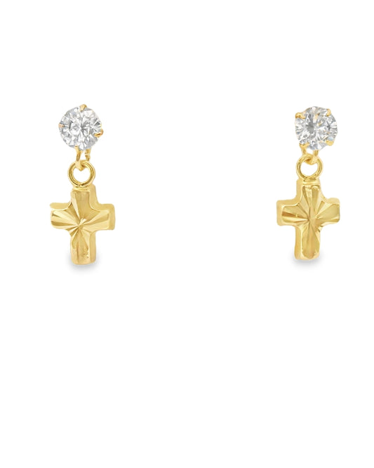 14K YELLOW GOLD CROSS CZ STUD EARRINGS
