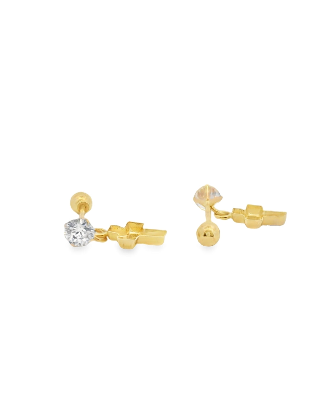 14K YELLOW GOLD CROSS CZ STUD EARRINGS