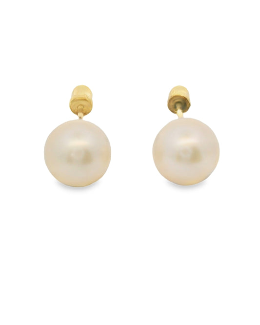 14K YELLOW GOLD ELEGANT FRESH WATER PEARL 6.8MM STUD EARRINGS