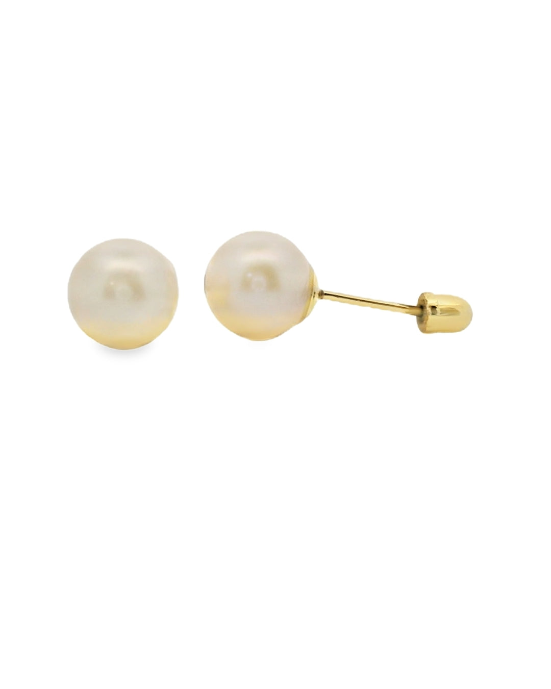 14K YELLOW GOLD ELEGANT FRESH WATER PEARL 6.8MM STUD EARRINGS