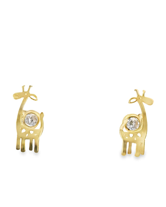 14K YELLOW GOLD GIRAFFE CZ STUD EARRINGS