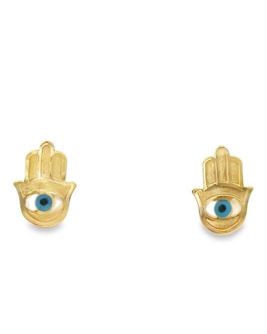 14K YELLOW GOLD EVIL EYE STUD EARRINGS