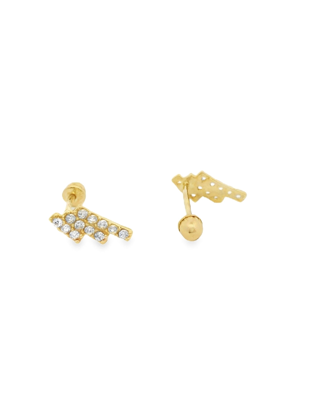 14K YELLOW GOLD STRIPES CZ STUD EARRINGS