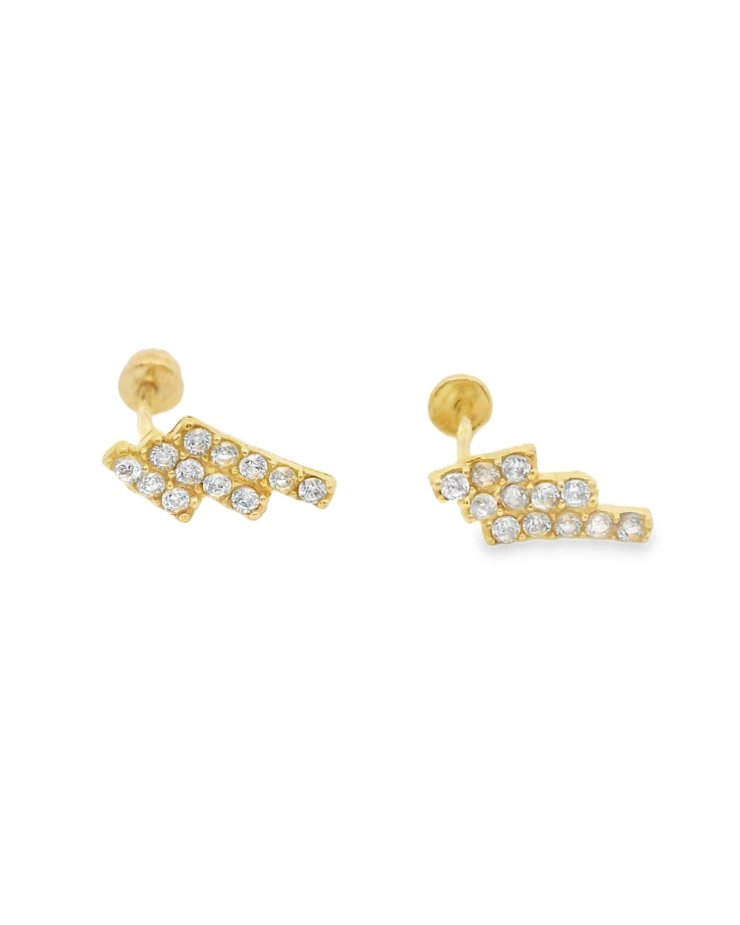 14K YELLOW GOLD STRIPES CZ STUD EARRINGS